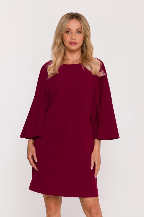 Stylove Elegantna ženska haljina s rukavima u obliku šišmiša - bordo