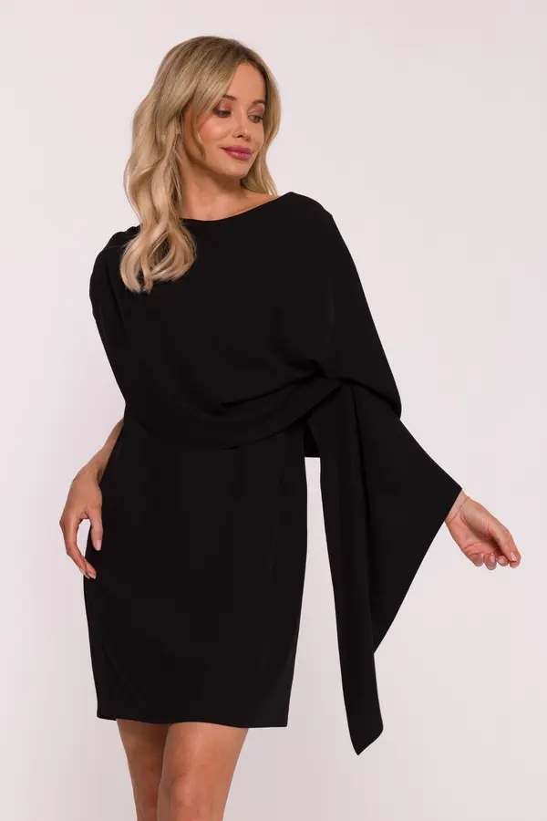 Stylove Elegantna ženska koktel haljina s ukrasnim ogrtačem - crna