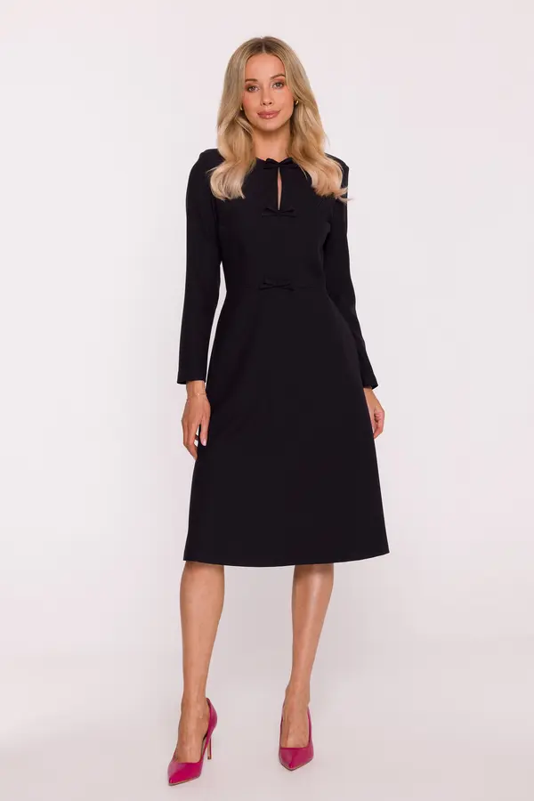 Stylove Elegantna ženska midi haljina A-kroja s ukrasnim mašnama