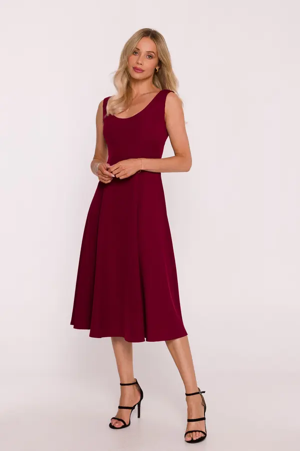 Stylove Elegantna ženska midi haljina bez rukava - bordo