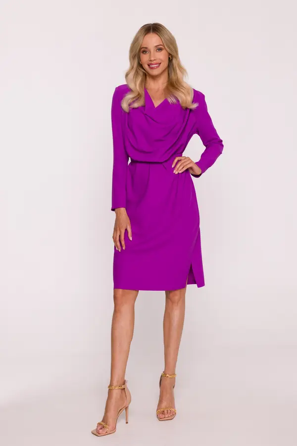 Stylove Elegantna ženska midi haljina s brodskim izrezom - lavanda