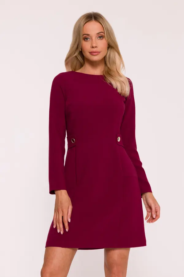 Stylove Elegantna ženska mini haljina s dugim rukavima - bordo