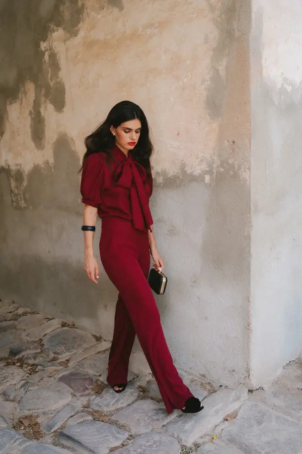 Stylove Elegantni ženski kombinezon s kratkim rukavima i mašnom