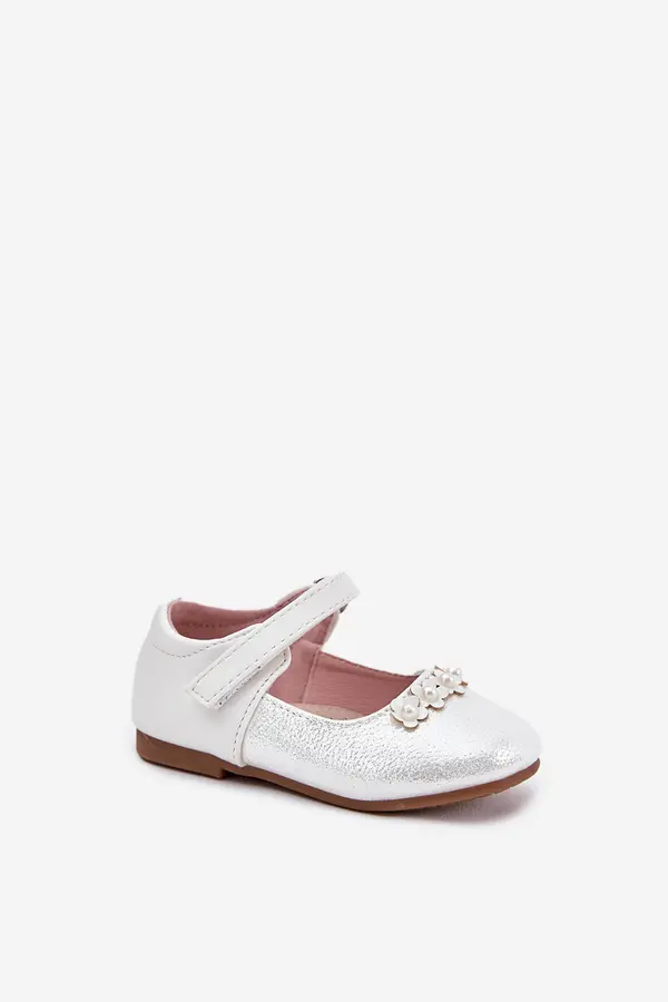 EVENTO EVENTO Children's Ballet Flats With Velcro And Flowers White Nikione