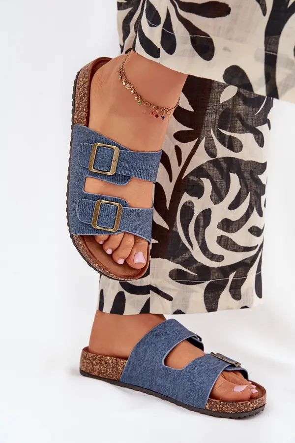 Boto EVENTO Ladies Slippers On Cork Platform With Buckles Dark Jeans Vesina