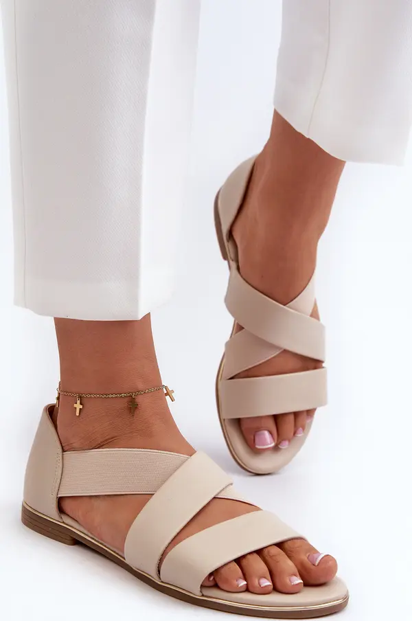 EVENTO EVENTO Leather Sandals with Elastic Beige Apulia
