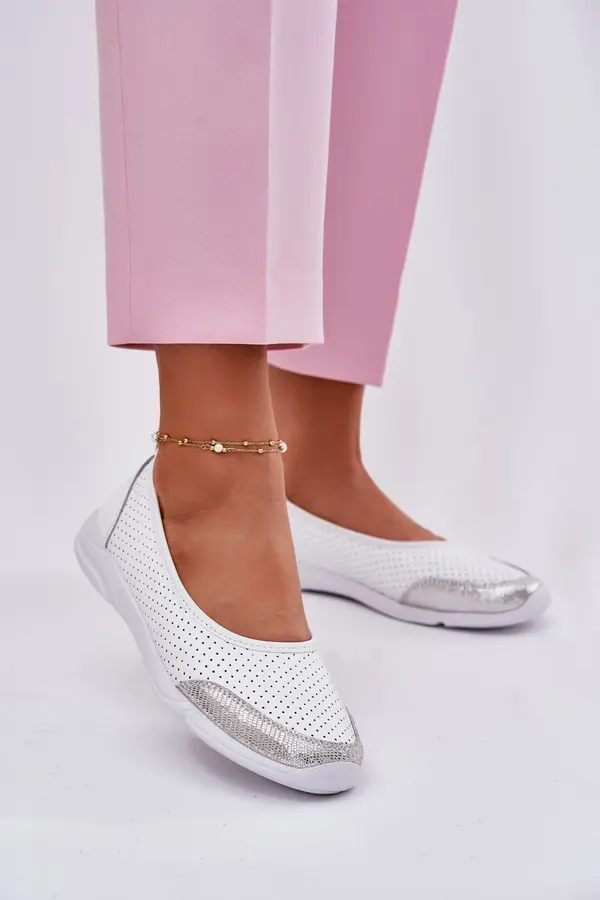 EVENTO EVENTO Leather Women's Perforated Ballet Flats White Lucy