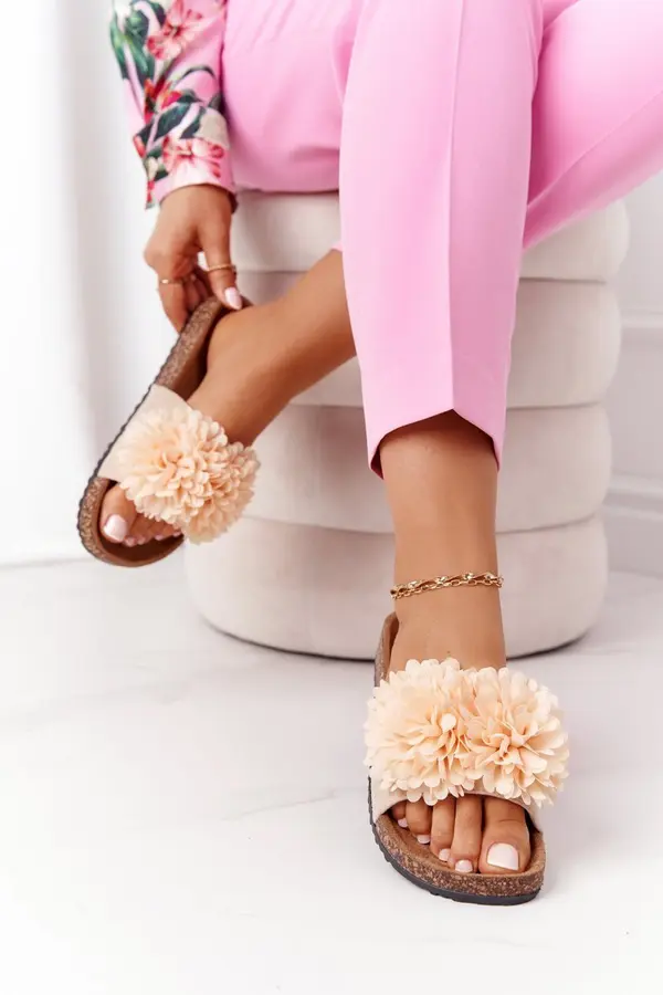 EVENTO EVENTO Slippers On The Cork Sole Beige Flowerbomb