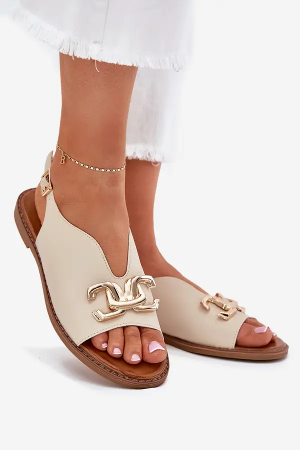 EVENTO EVENTO Women Sandals Flat Heel With Golden Decoration Beige Amelira
