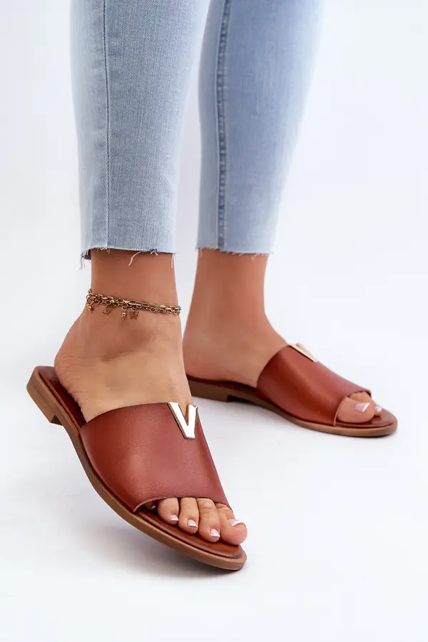 EVENTO EVENTO Women's Eco Leather Flat Heel Slippers Brown Maliha