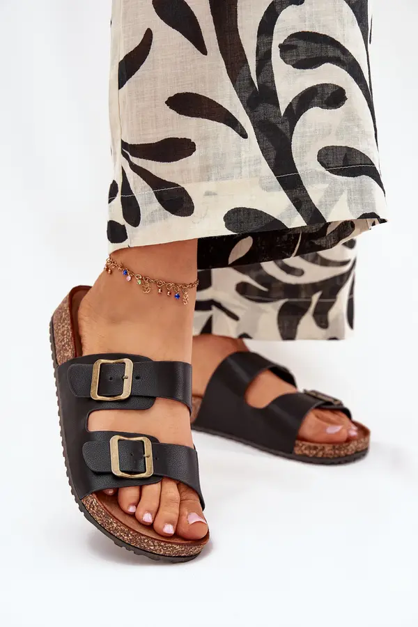 EVENTO EVENTO Women's Flip Flops On Cork Platform With Buckles Black Vesina