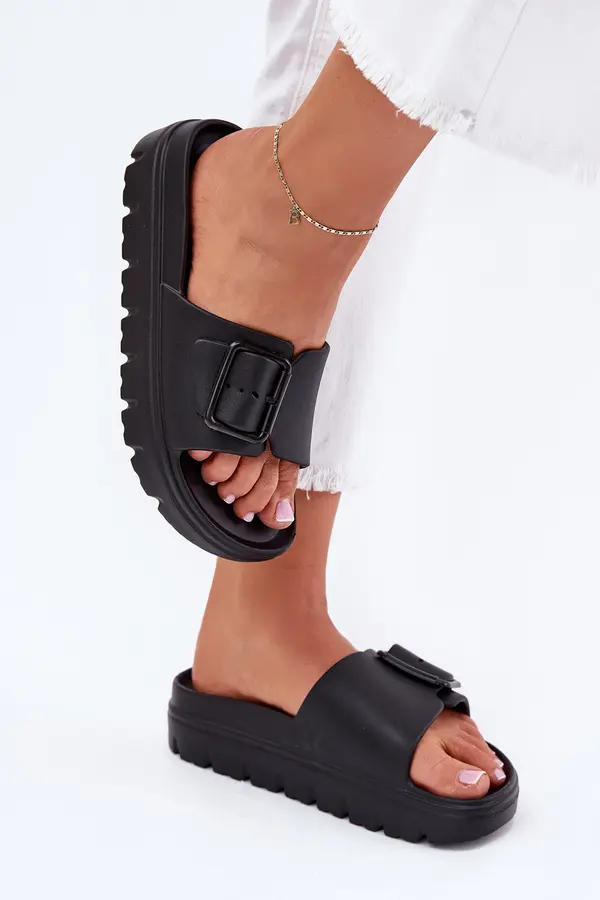 Boto EVENTO Womens Foam Slippers On Platform With Buckle Black Viasara