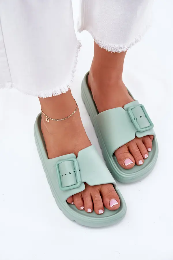 Boto EVENTO Women's Foam Slippers On Platform With Buckle Green Viasara