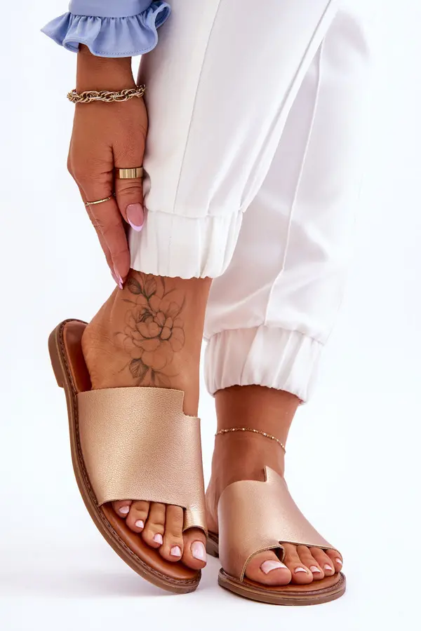 EVENTO EVENTO Women's Leather Flip Flops Gold Amite