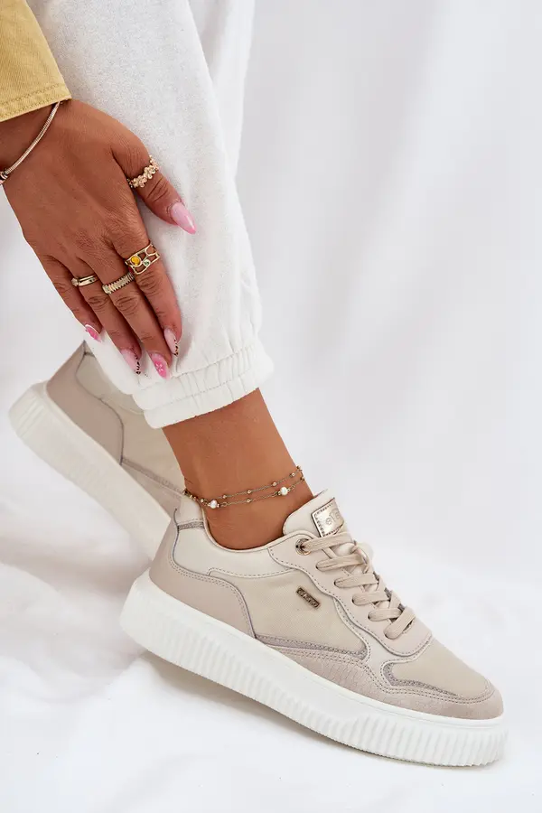 EVENTO EVENTO Womens Leather Sneakers On Platform Beige Velarria