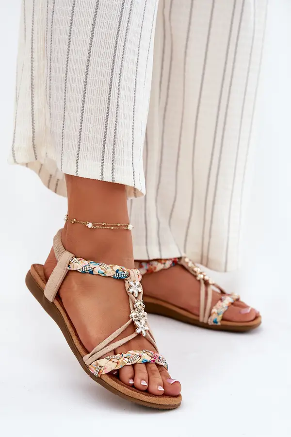 EVENTO EVENTO Womens Sandals With Clips And Braided Straps Beige Nusoreth