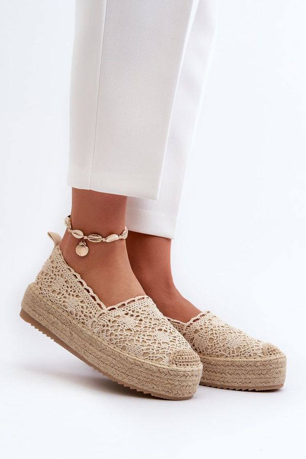 FB1 FB1 Women's Lace Platform Espadrilles Beige Elarose