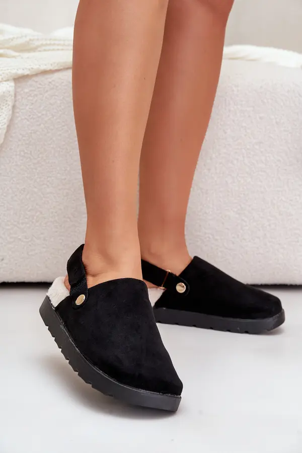 Boto FB2 Women's Slippers On Thick Sole With Fur And Buckle Black Linneola