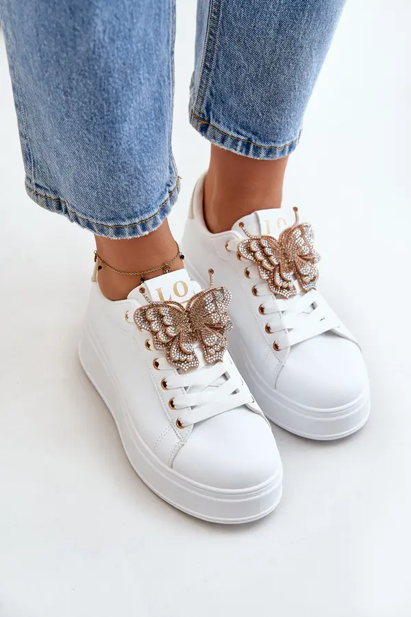 Boto FB3 Women's Platform Sneakers With Butterfly White-Gold Naritevia