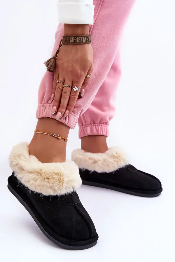 Boto FB3 Women's Slippers With Fur Black Lanoze