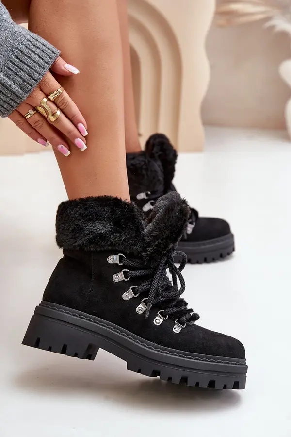 Boto FI1 Lace Up Women's Boots With Fur Black Vaminia