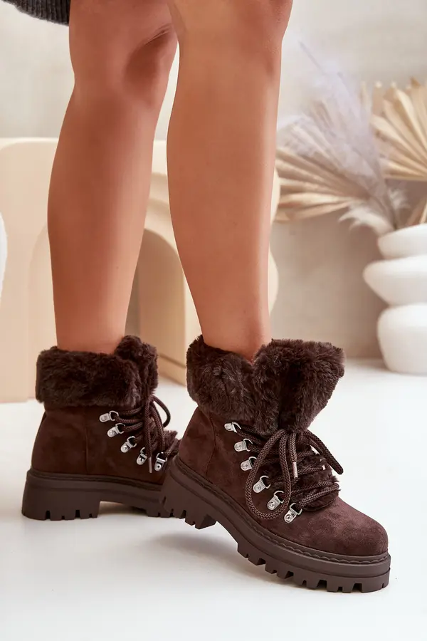 Boto FI1 Laced Women's Boots With Fur Dark Brown Vaminia