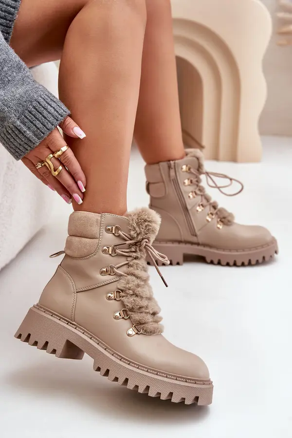 Boto FI1 Warm ankle boots with zipper made of eco leather beige Willatta