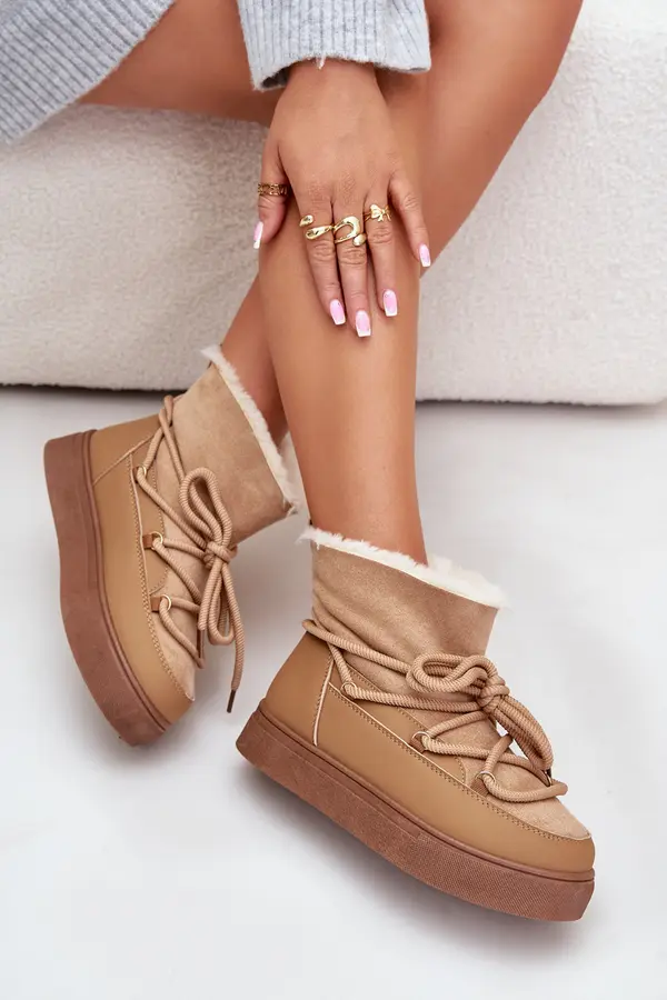 Boto FI1 Women's Platform Snow Boots Lined With Fur Camel Aziara