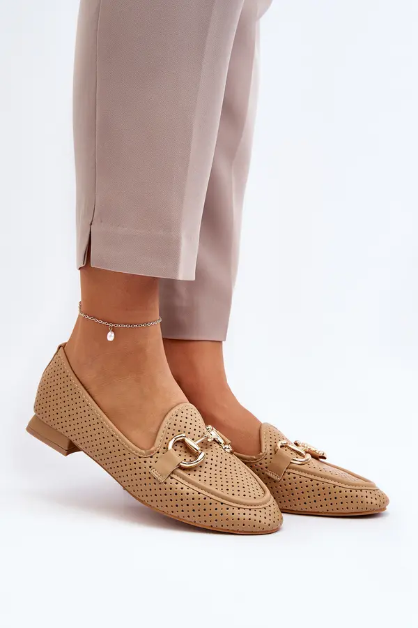 Boto FJ1 Women's Flat Heel Moccasins with Decoration Camel Iluvana
