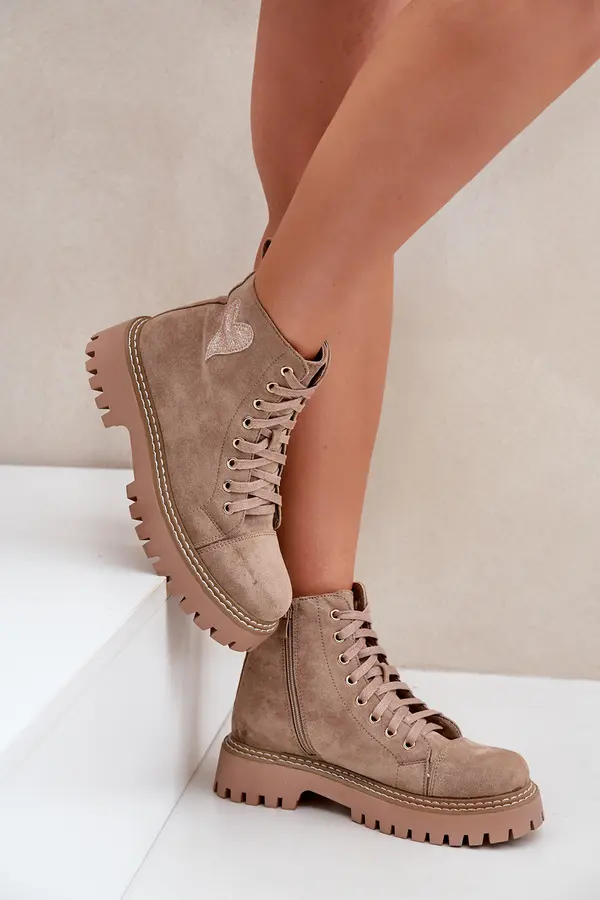 Boto FL1 Women's Ankle Boots With Glittering Heart Dark Beige Nariri