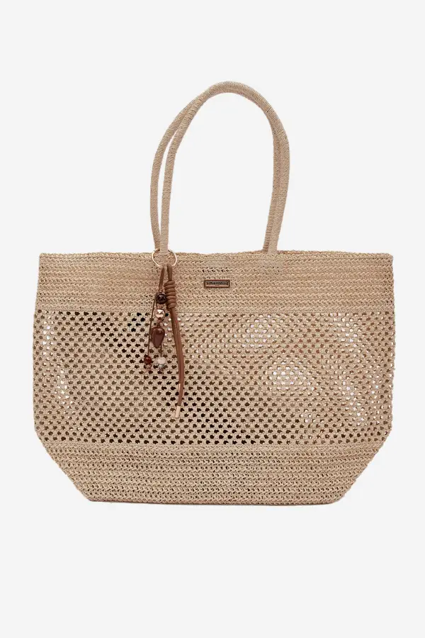 FLORA & CO Flora&amp;Co velika pletena torba za plažu svijetlo bež boje