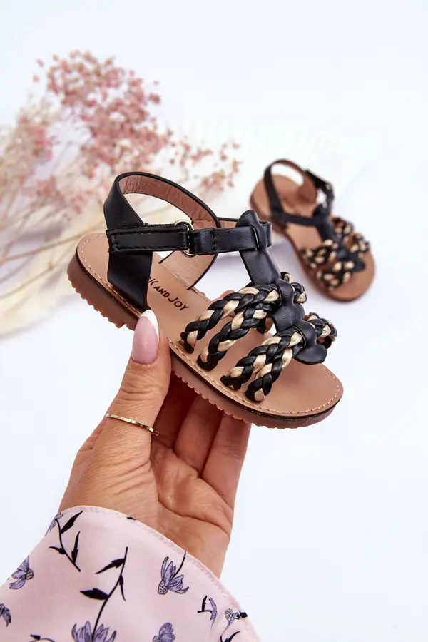 Boto FR1 Children's Velcro Sandals With Stripes Black Sammy