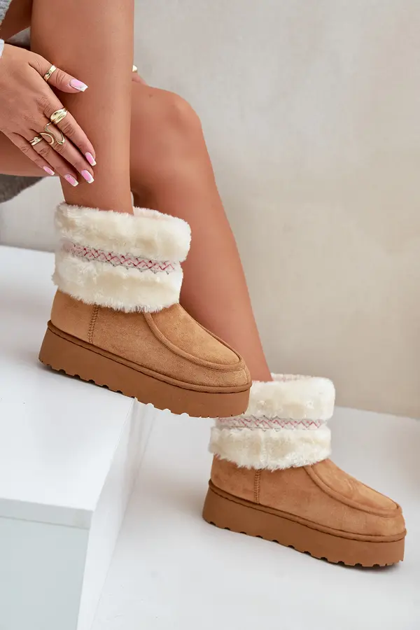 Boto FR1 Women's Snow Boots On A Platform With Fur And Pattern Camel Deepanti