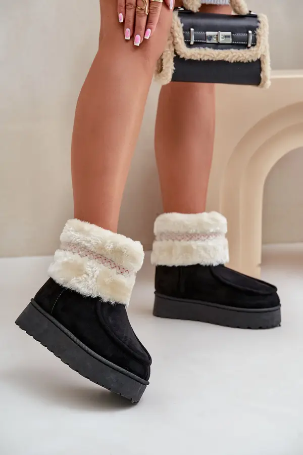 Boto FR1 Women's Snow Boots On Platform With Fur And Pattern Black Deepanti