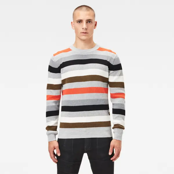 G Star G-STAR Sweater - Multi stripe r knit l\s grey