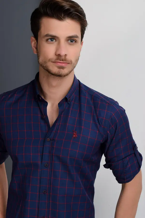 dewberry G958 DEWBERRY MEN'S SHIRT-BURGUNDY-NAVY BLUE