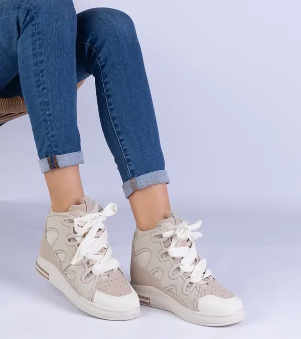 Gemre Gemre Beige women's sneakers with thick laces Gralina