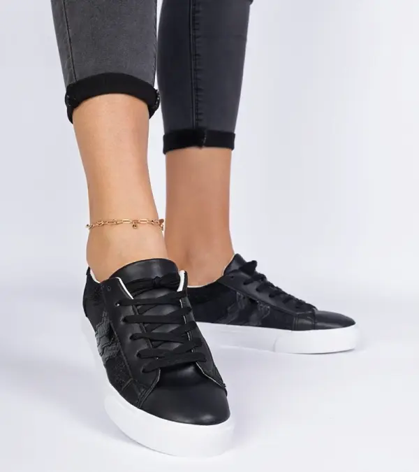 Gemre Gemre Black Animal Print Glitter-Embellished Sneakers Walorin
