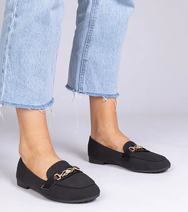 Gemre Gemre Black matte finish moccasins with gold decoration Gloriasa
