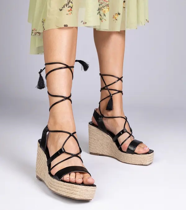 Gemre Gemre Black wedge espadrille sandals Klea
