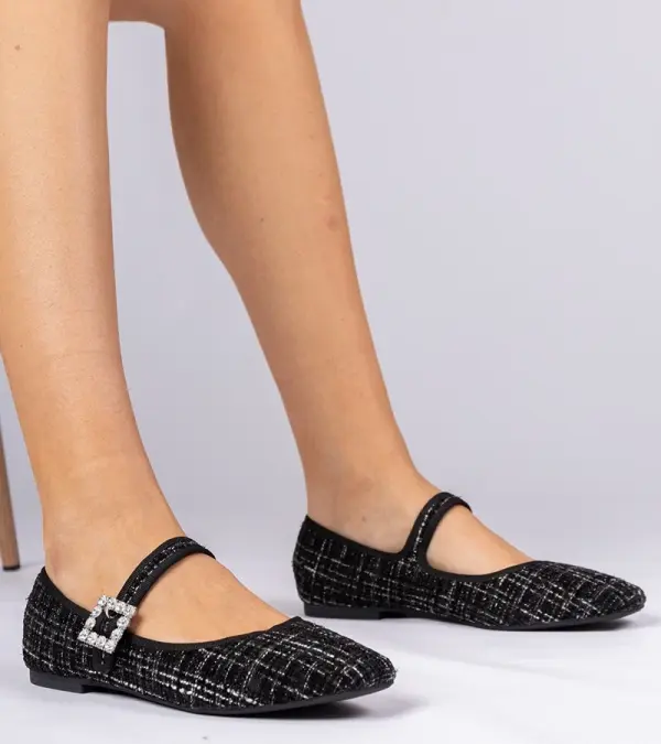 Gemre Gemre Black women's ballet flats with buckle and crystals Piona