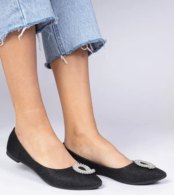 Gemre Gemre Black women's glitter ballerinas with rhinestones Ellada