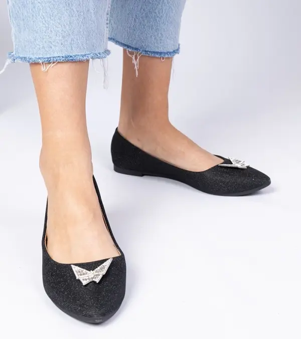 Gemre Gemre Black women's glitter ballet flats with butterfly Denny