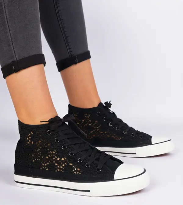 Gemre Gemre Black Women's Lace-Up Sneakers Lesli