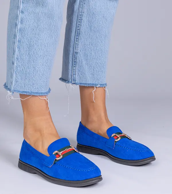 Gemre Gemre Blue eco-suede moccasins with gold decoration Daliana