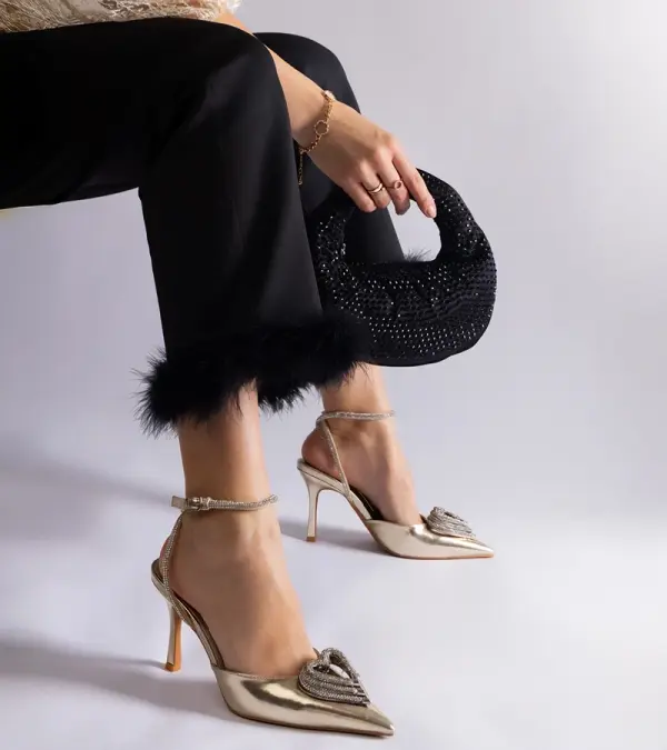 Gemre Gemre Gold slingback stilettos embellished with rhinestones Isoda