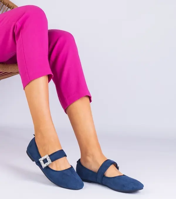 Gemre Gemre Navy blue ballerinas adorned with a buckle with Demetra crystals