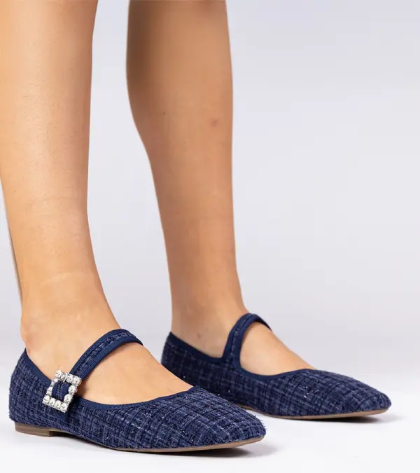 Gemre Gemre Navy blue women's ballet flats with buckle and crystals Piona