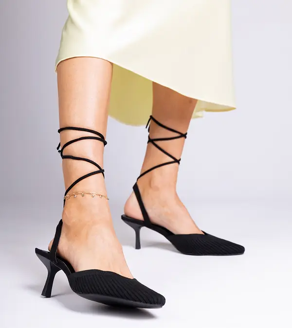 Gemre Gemre Palman black fabric slingback stiletto pumps