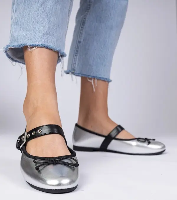 Gemre Gemre Silver women's ballet flats with a bow Mansy